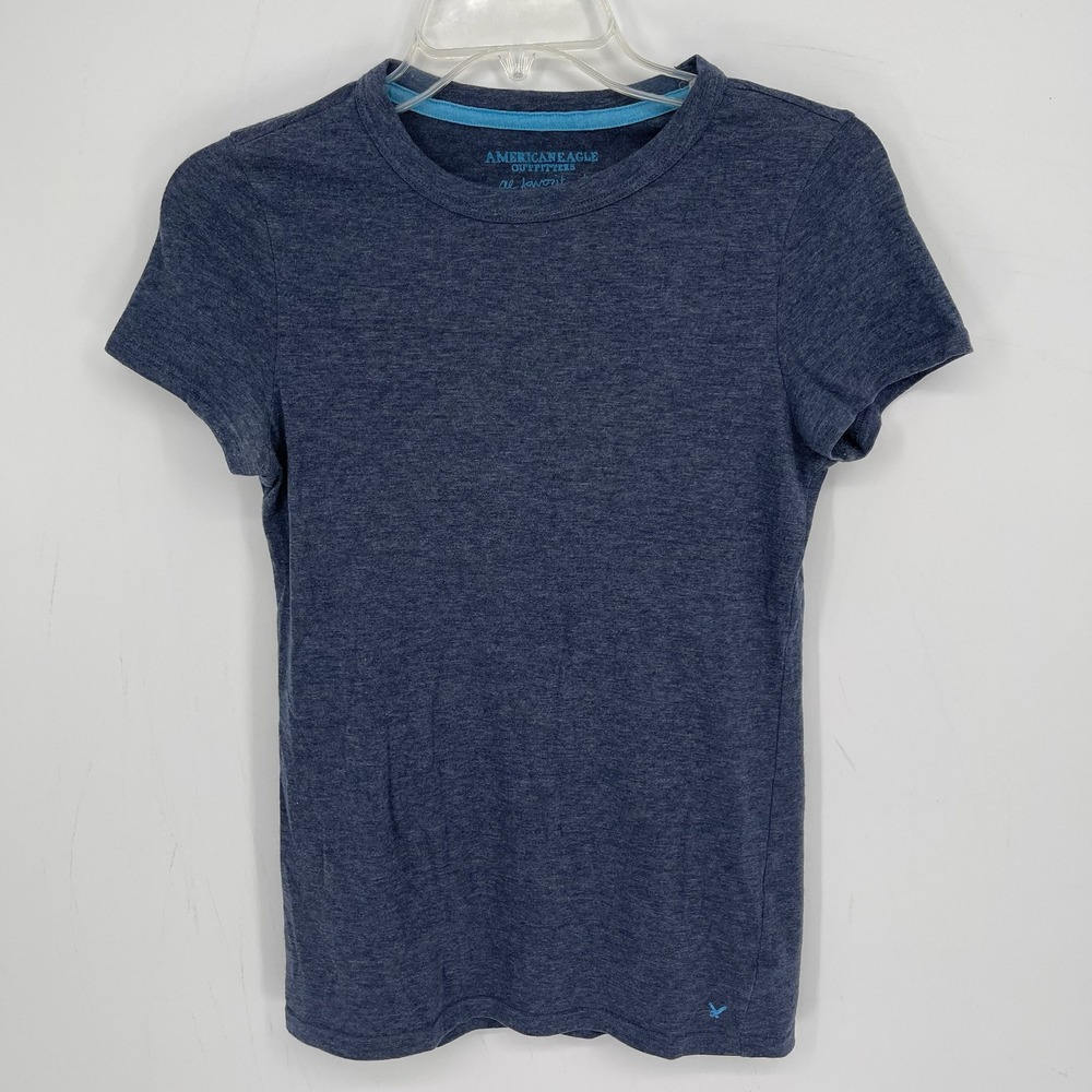 American Eagle Women's Blue Heathered‎ Short Sleeve Favorite Tee T-Shirt Size M
